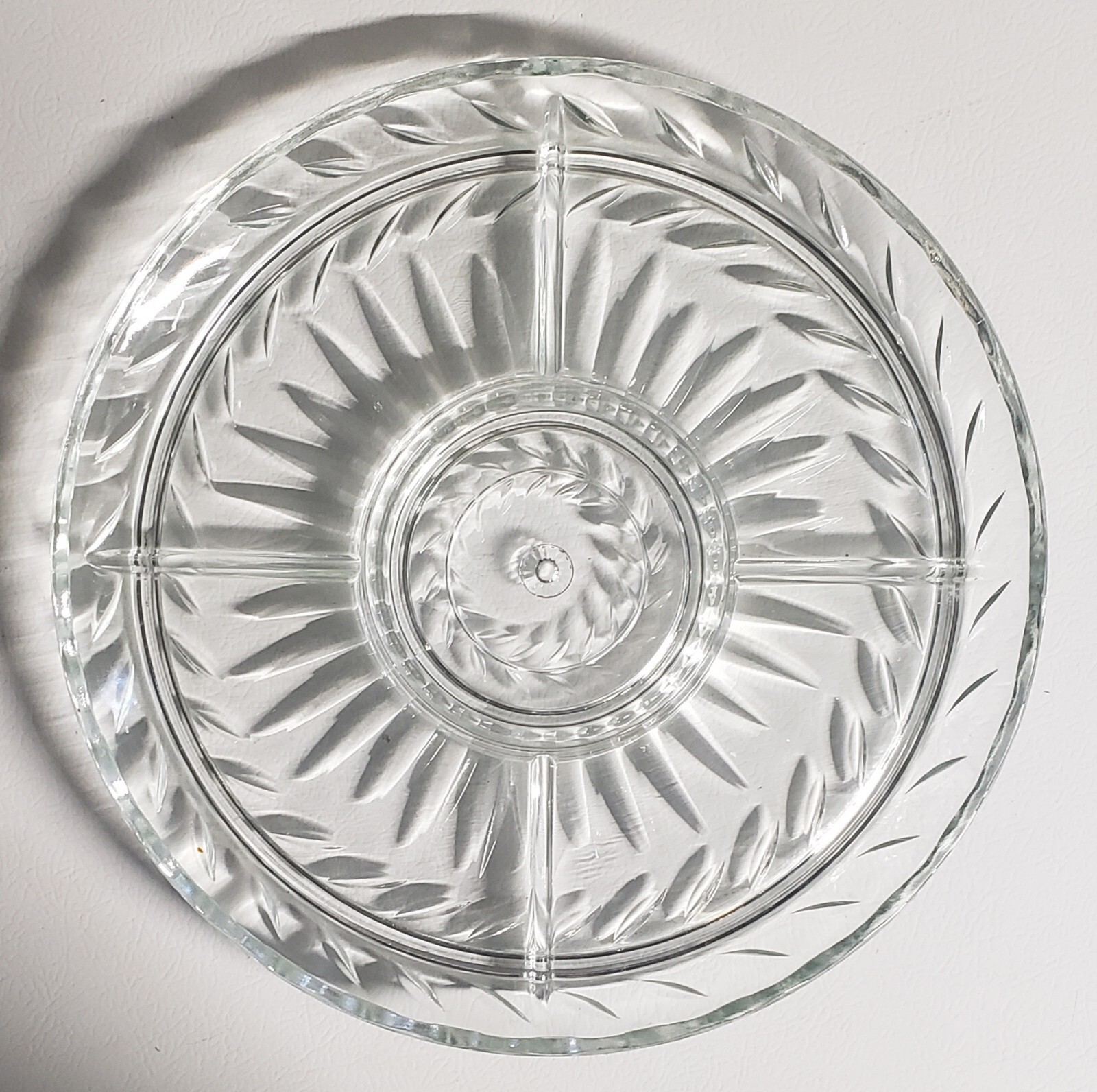 Vintage Cut Glass Five Section Serving Platter Crudite Plate Dish - 13'