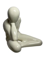 JARU Pottery Modern Art Male Nude Abstract Sculpture White 9.5" x 9.5" x 8"