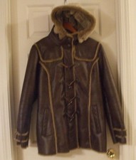 Laundry By Shelli Segal Faux Leather/ Fur Lining Size Large Brown Women's Jacket