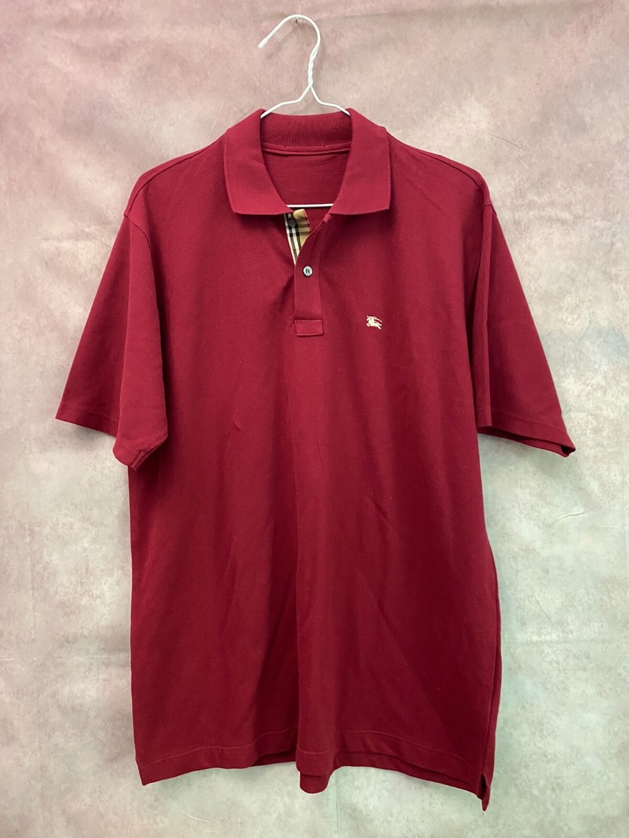 Burberry London Polo T-Shirt Nova Check Size XL Red-Burgundy