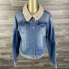 Maurices Button Down Shearling Trim Blue Denim Jean Jacket Women's Size Xl
