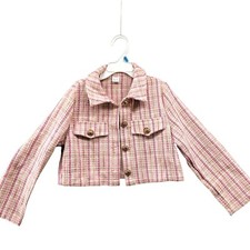 SHEIN Girls Size 7Y 7 Years Tweed Jacket Pink Cropped Button Front