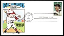 1989 Lou Gehrig FDC Roger Hornsby Famous Feats Laughlin Card Cachet