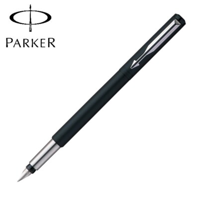 Parker Vector Matte Black Fountain Ink Pen Chrome Trim, Fine Nib New CT Original