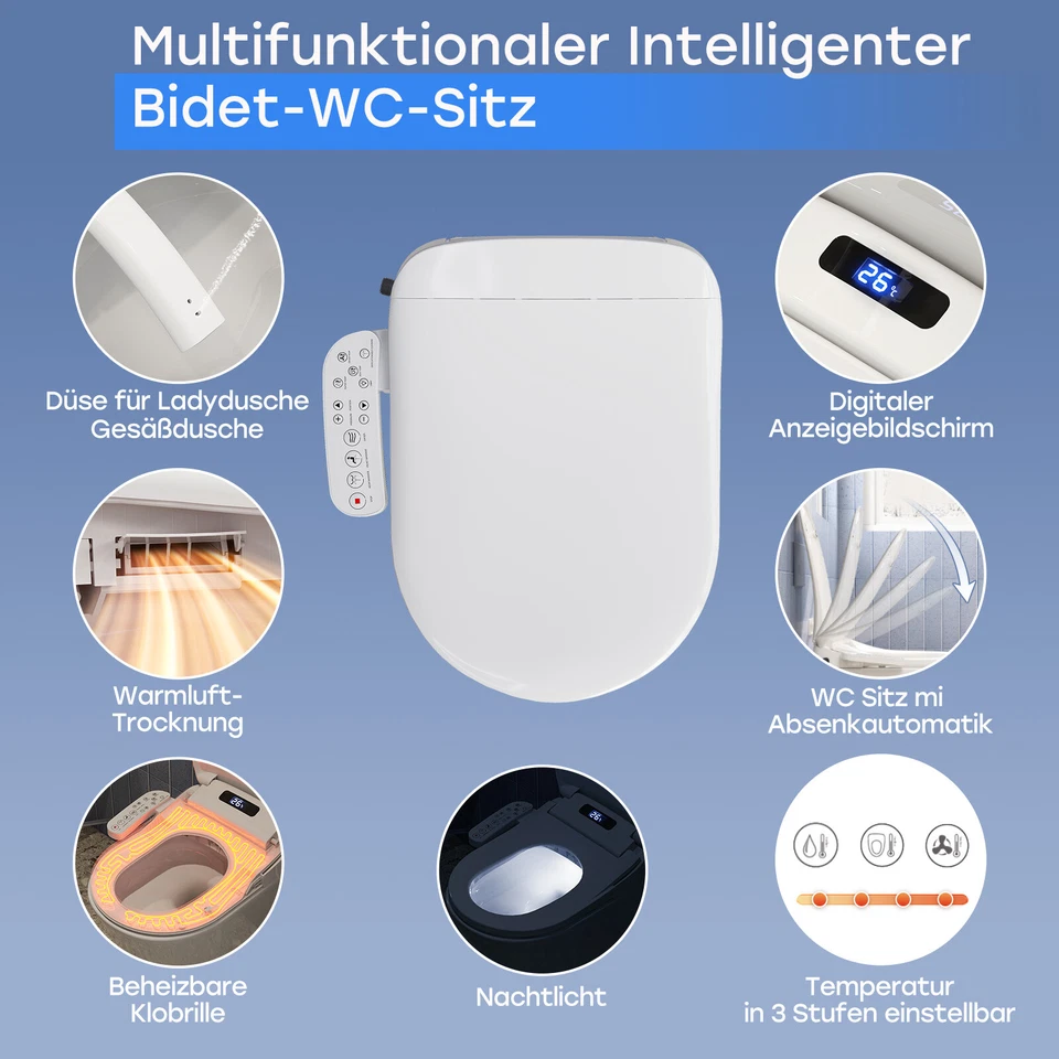 Smart Bidet Sitz Elektrisch Toilettensitz Temperatur- und Wasserdruckregulierung - Bild 2 von 4