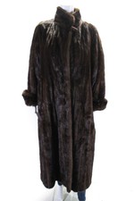 Designer Womens Mink Fur Long Sleeve Open Front Overcoat Dark Brown Size M
