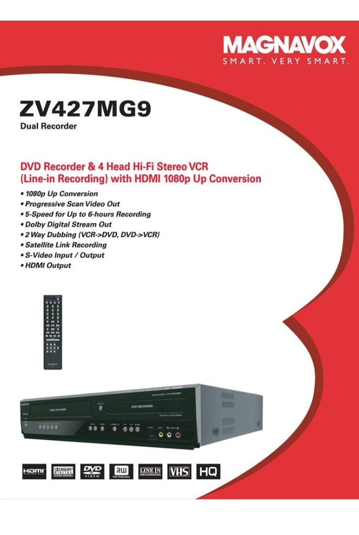 ⚡Magnavox ZV427MG9 HDMI VCR DVD Recorder*Remote*Hdmi Cord*3 DvdRw