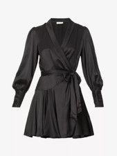 Zimmermann Beautiful Wrap black Silk Dress Designer LBD Authentic