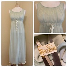VTG 50's 60's Mint Green Miss Elaine Sheer Double Chiffon Lace Nightgown sz S M