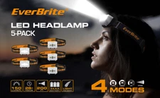 EverBrite 5 Pack LED Headlamp 4 Lighting Modes 3 AAA Battery Powered ABS plastic