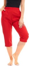 Ladies Womens Half Elasticated Waist 3/4 Three Quarter Cropped Trousers UK 8-24