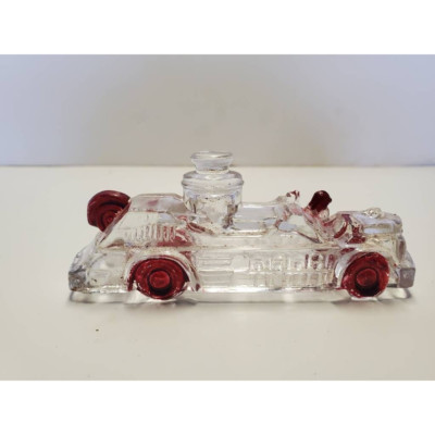 Vintage Glass Fire Engine Candy Nuts Container Clear Red Collectibles