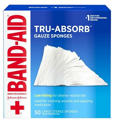 Band-Aid Gauze Tru-Absorb Sponges / Pads Large ( 4'' x 4'' ) 50ct 