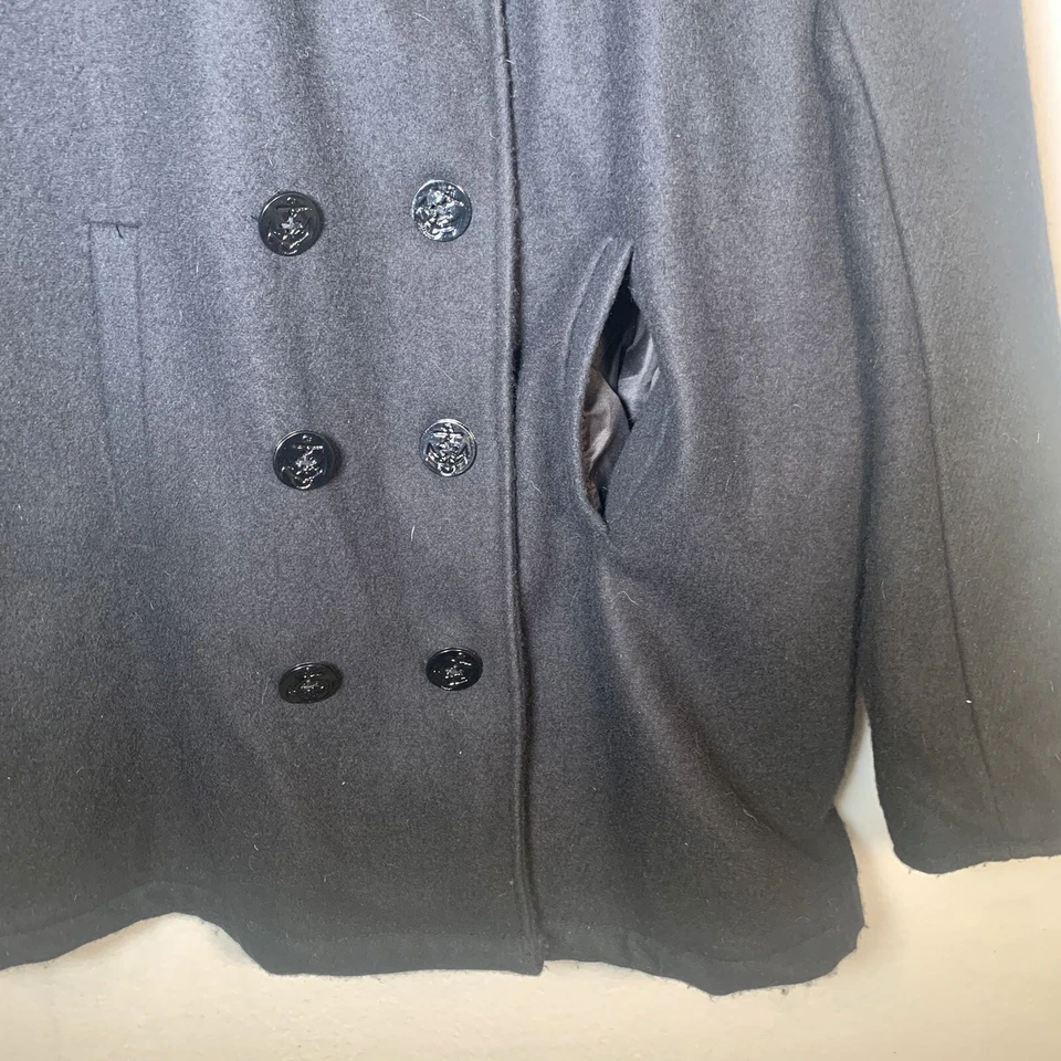 Casaco de ervilha vintage preto mistura de lã azul marinho dos EUA peito duplo tamanho 40 médio - Imagem 3 de 4