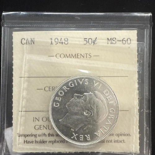 1948 Canada Fifty Cent 50C Coin - ICCS MS60  C2.5