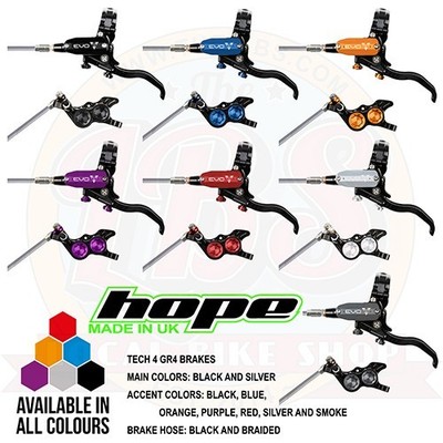 Hope Tech 4 EVO GR4 - DH FR MTB Brakes - Black/Braided Hose - All