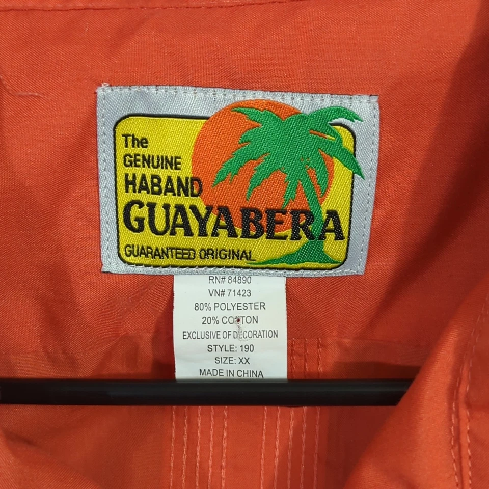 Haband Guayabera Shirt Men's XXL Coral Zip Up Short Sleeve White Embroidery - Image 4 of 4