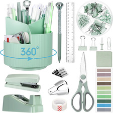 Sage Green Office Desk Accessories 12 Pcs Office Supplies Set 360  Rotating Pen