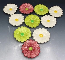 Set of 10 Italian Ceramic Daisy Flower Tea Bag Holders or Spoon Rests Signed