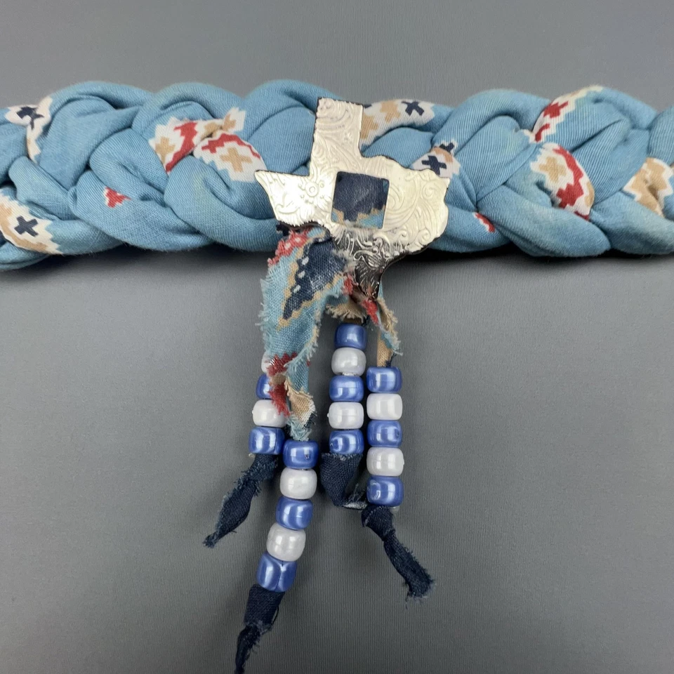 Cinturón de tela occidental trenzado vintage para mujer cuentas plateadas suroeste años 90 boho Foto 2 de 4