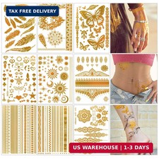 Temporary Tattoos 110 Pcs Gold Birthday Decorations, Tattoos for Kids Adult, Fla