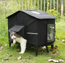 Outdoor Cat House Weatherproof, Elevated Insulated Cat Shelter for Feral Cats...