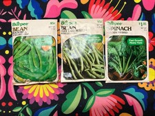 Lot Of 3 Vintage Burpee Seed Packets 2 Bean 1 Spinach