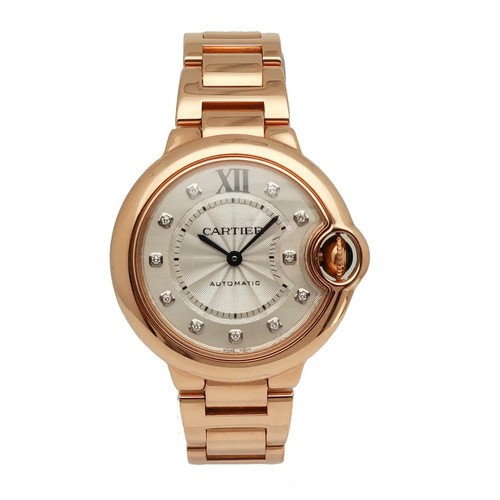 Cartier Ballon Bleu 33mm 18k Rose Gold Diamond Dial Automatic Watch WE902039