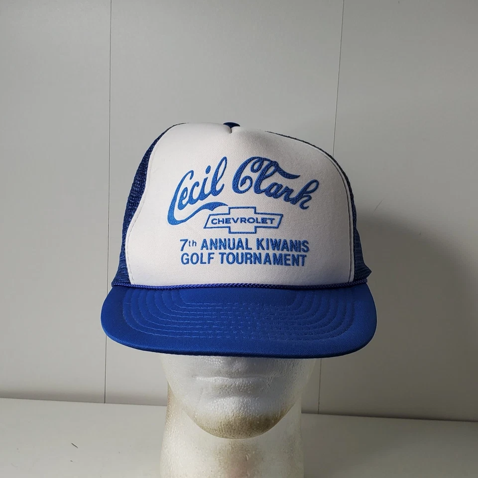 Sombrero de camionero Cecil Clark Chevrolet para hombre azul blanco séptimo Kiwanis torneo de golf Foto 2 de 4