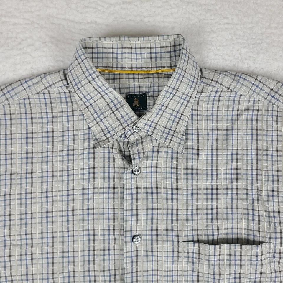 Camisa de vestir Robert Talbott para hombre XL azul gris cuadros 100 % algodón abotonada Foto 3 de 4