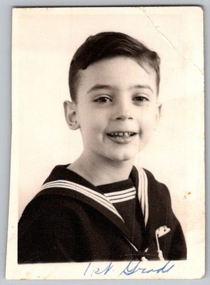 Vtg B&W Snapshot Smiling Boy In Sailor Suit Shirt 1st Grade School Portrait