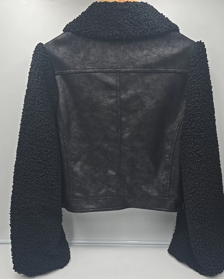 NWT Max Studio Feathered LONDON Sherpa Leather Jacket With Fur Large - Image 4 of 4