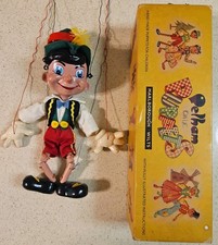 Vintage Pelham Puppets Pinocchio Disney Hand-Painted Wood Marionette Green Hat