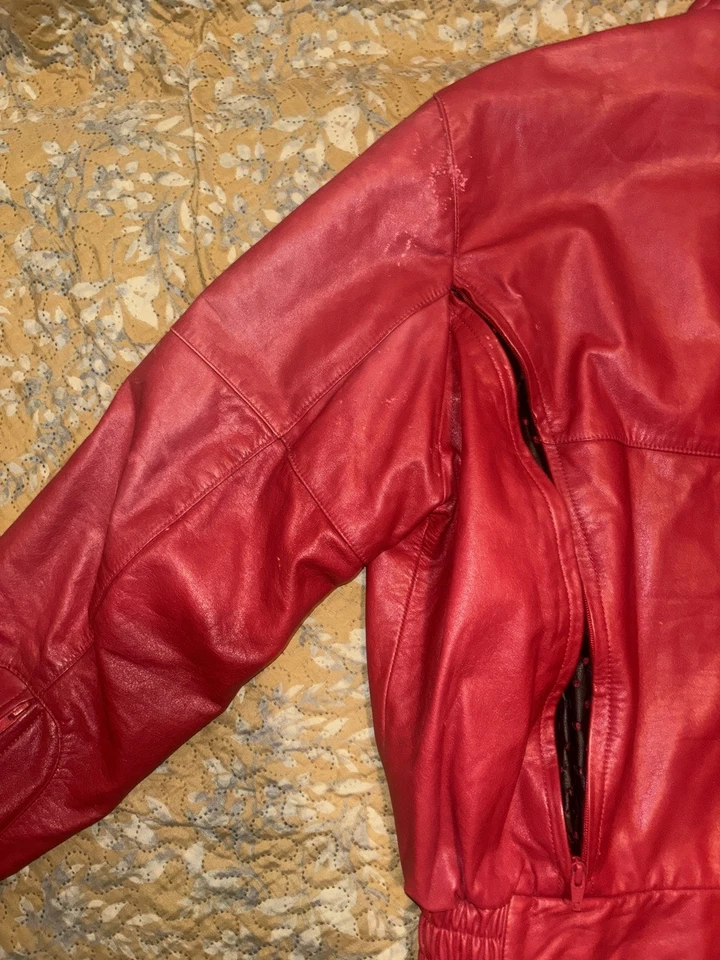 Chaqueta motera de cuero roja vintage años 80 HEIN GERICKE First Gear talla L Foto 3 de 4