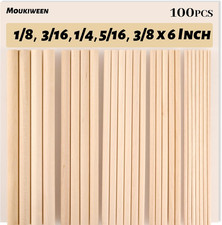Wooden Dowel Rods, 100PCS 1/8, 3/16, 1/4, 5/16, 3/8 x 6 Inch Assorted Sizes Roun