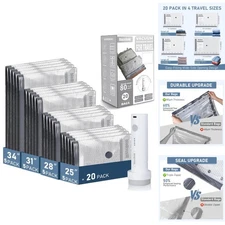 Vacuum Storage Bags for Travel - 5 Small, Medium, Large, Jumbo with Pump