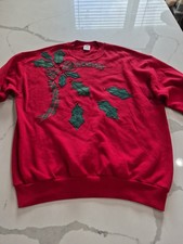 Vintage Jerzees Red Mistletoe Longsleeve Unisex Sweatshirt Size XL Made In USA!