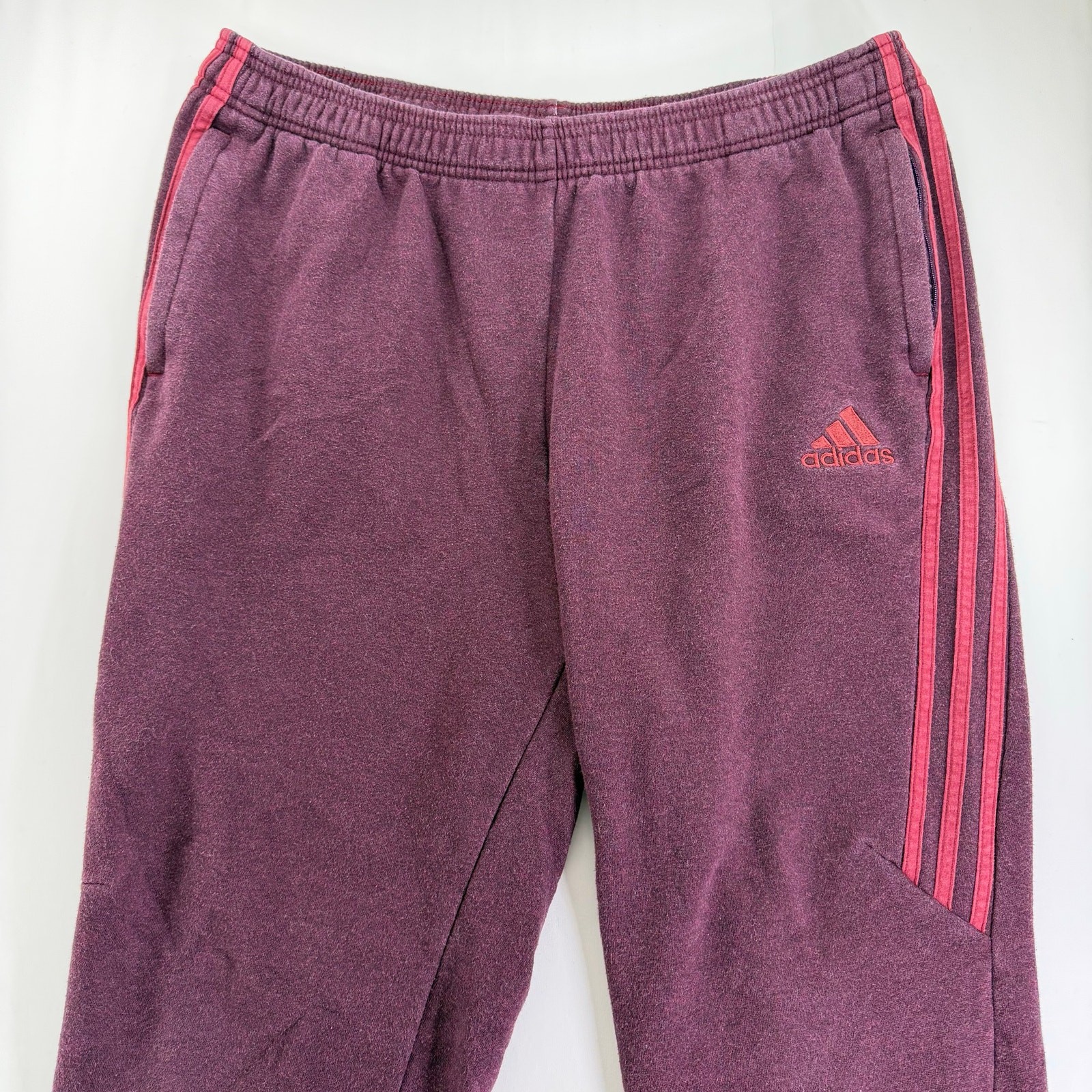 Womens Adidas 3-Stripe Fleece Sweatpants Athletic Training XL Maroon Red Joggers thumbnail 2