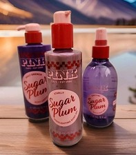 3 Pcs Set Victoria's Secret Pink Sugar Plum Hair Body Mist Lotion OIL 3x Lot
