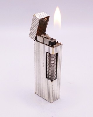 Dunhill Rollagas WORKING Vintage Lighter Silver Plated Fluted Vert Stripes 1970s