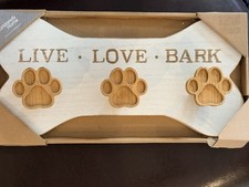 Dog Leash Holder Wall Mount  Live Love Bark  Rustic Wood 3 Hook Paw Decor NEW