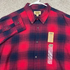 Foundry Supply Co Mens XLT Red Navy Plaid Flannel Shirt Button Down Long Sleeve