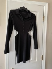 Urban Outfitters Black Ribbed Collared Side Cut Outs Black Mini Dress Small