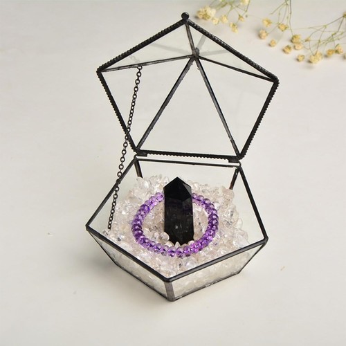 Geometric Small Glass Plant Terrariun/Pentagon Shape Clear Glass Vase - Black - Picture 2 of 6