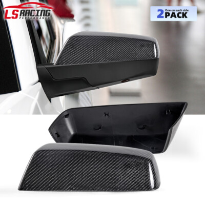 2PCS Glossy Real Carbon Fiber Mirror Cover Caps For Silverado Sierra 2014-2019