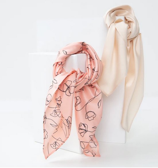 Lark & Ives Minimalist Hair Scarf Set of 2 (20 X 20) 100% Poly-Satin w Linen Bag