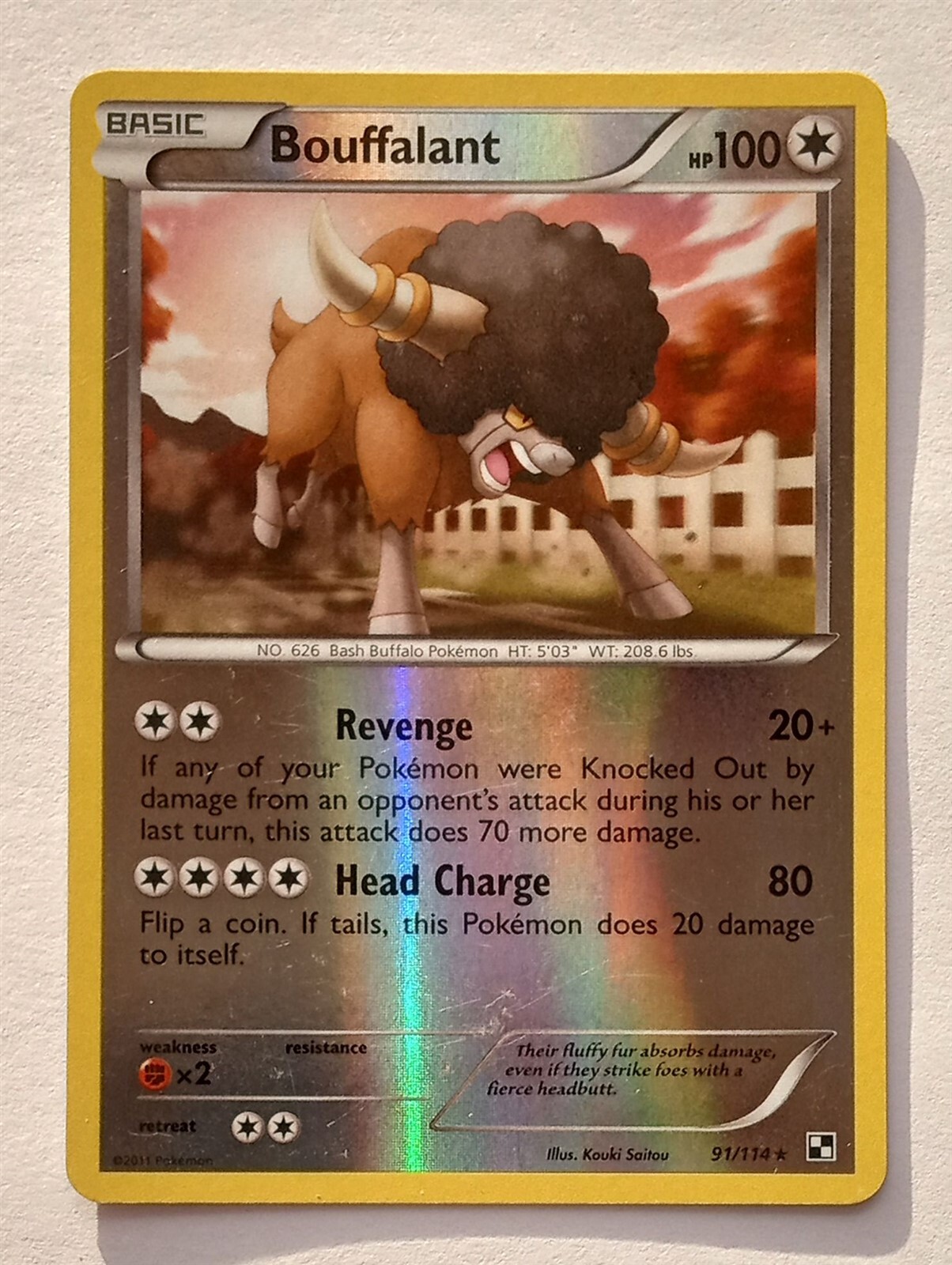 Pokemon - Bouffalant - Black & White 91/114 - Reverse Holo Rare - LP