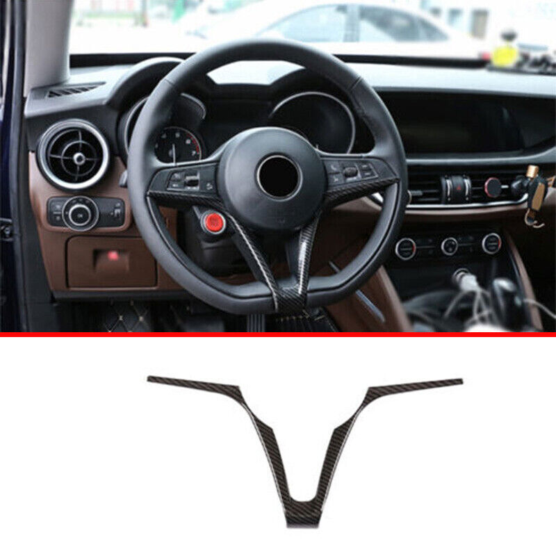 Carbon Fiber Grain Steering Wheel Cover Frame Trim For Alfa Romeo Giulia 2017-23