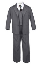 6pc Baby Toddler Boy Dark Gray Formal Wedding Suit Pick Extra Design Tie S-20