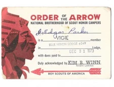 1973 Blue Heron Lodge 349 OA Order of the Arrow Membership Card Boy Scouts CG